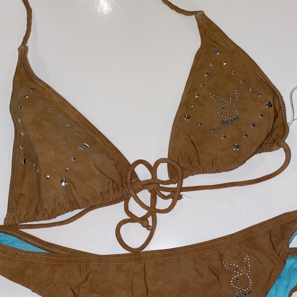 NWT PLAYBOY 🐰 LIGHT BROWN & BLUE BIKINI SET - Picture 2 of 7